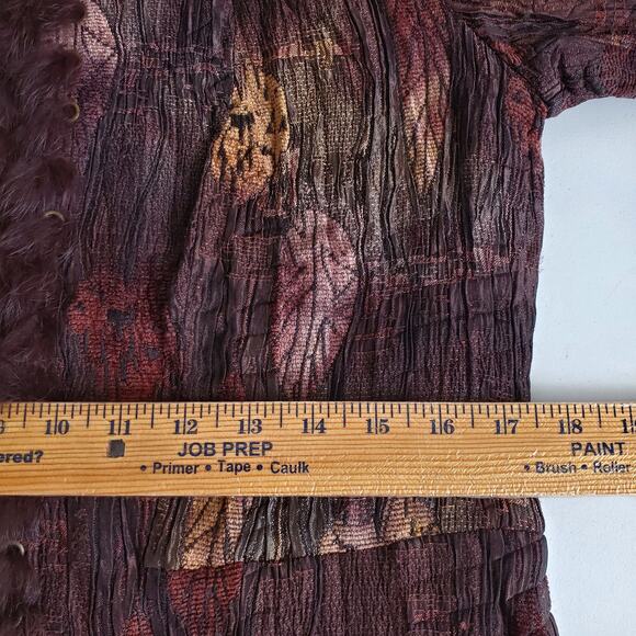 Vtg 90s Women Brown Fur Trim Tapestry Jacket M Fall Artsy Boho Maximalist Funky - Picture 11 of 12